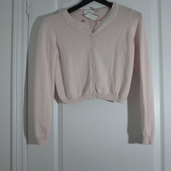 COPY - Children's place Girls pink cardigan with faux pearl neckline collar Pin… - Picture 1 of 9